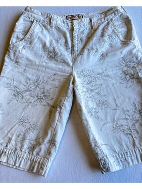 Jamaica Bay Floral Capri Pants White Gray Cotton Tie Hem Sz 8